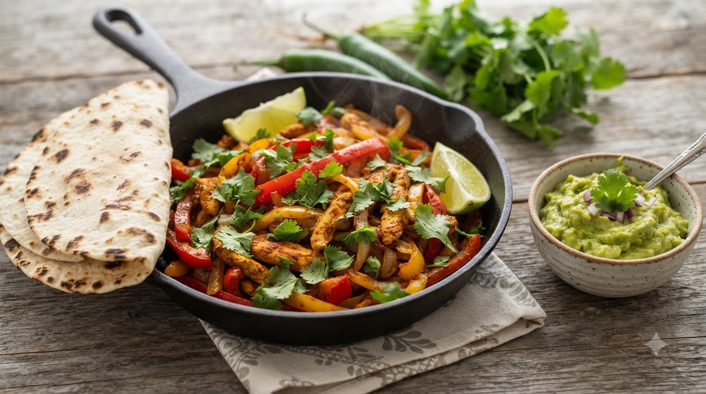 Fajitas di Pollo Messicane Classiche con Guacamole