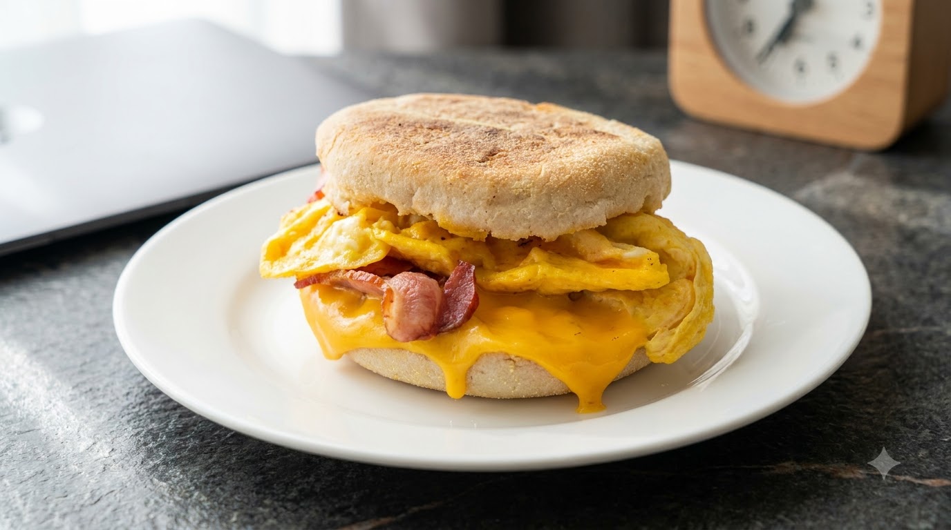 Panino all'Inglese con Uovo e Pancetta per la Colazione