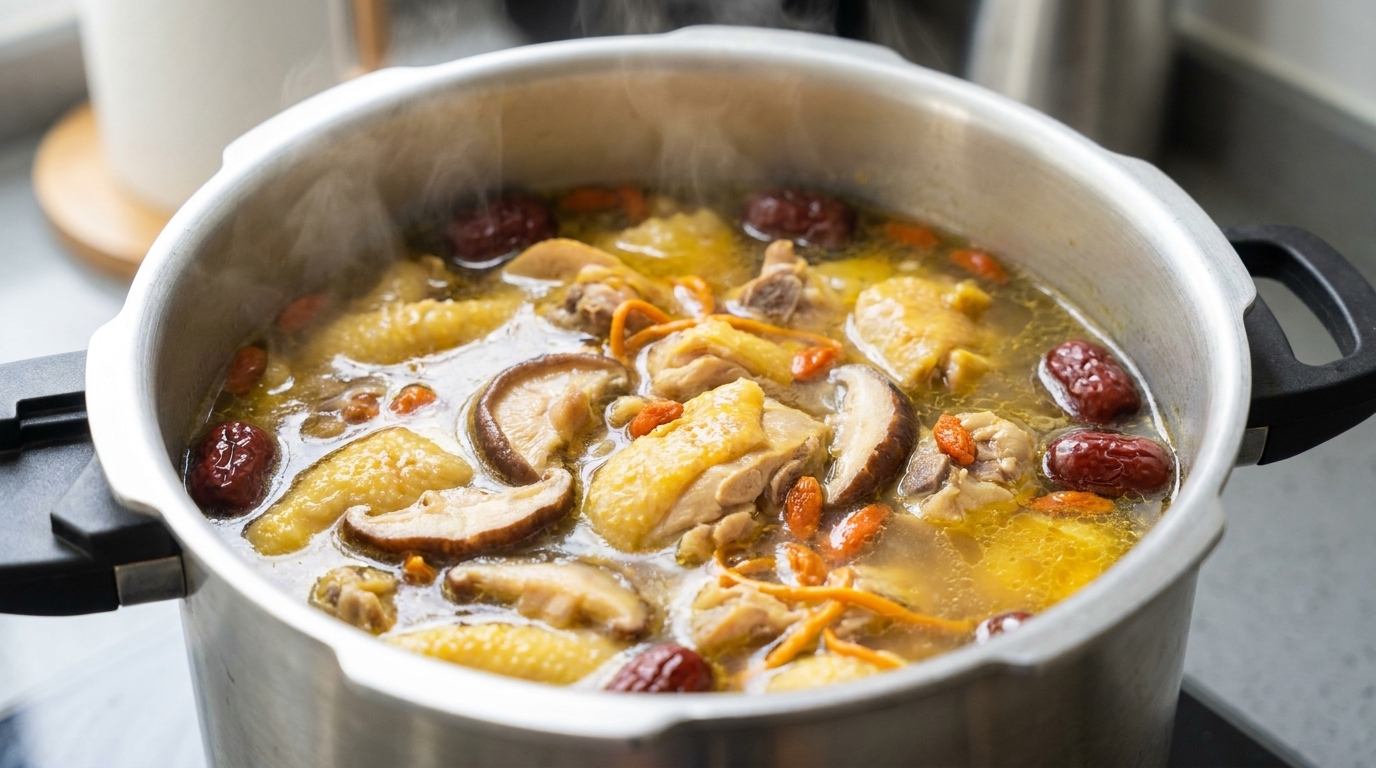 Zuppa di Pollo e Funghi in Pentola a Pressione