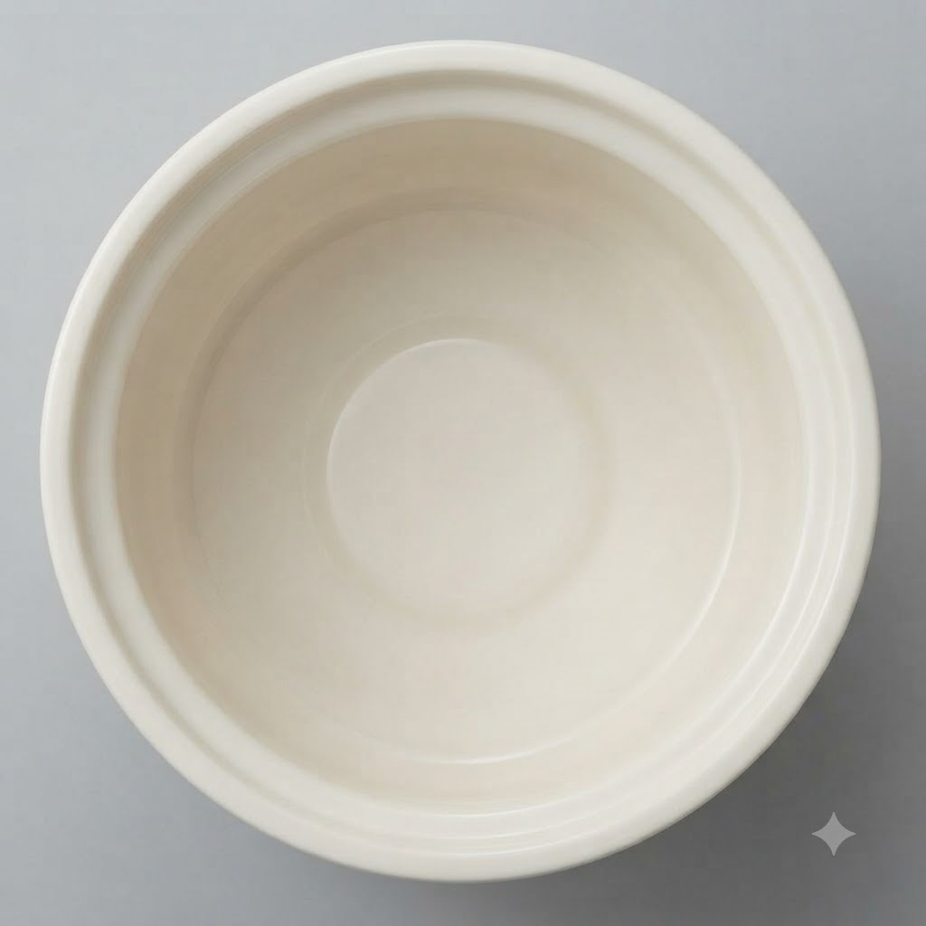 Linterno di una pentola a pressione in ceramica color crema vuota.