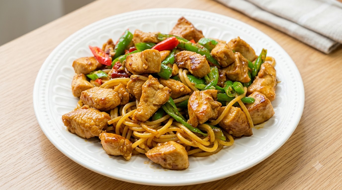 Spaghetti Saporiti con Petto di Pollo Saltato