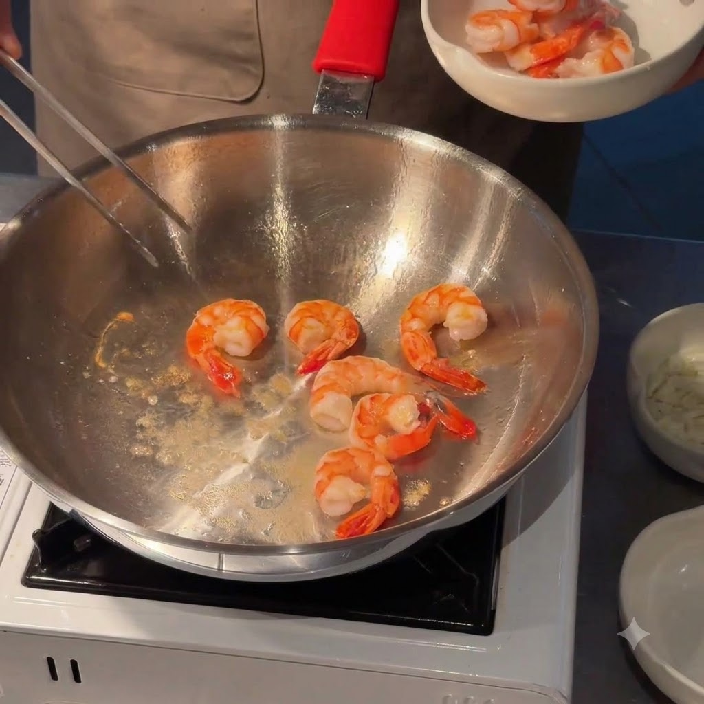 Burro che si scioglie in una padella con cipolle e aglio tritato in fase di soffritto.