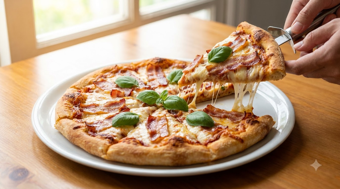 Pizza Fatta in Casa con Bacon e Formaggio