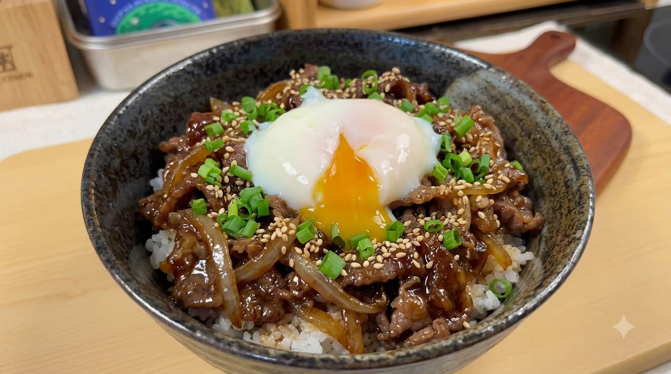 Ciotola di Riso con Manzo Teriyaki e Uovo Onsen