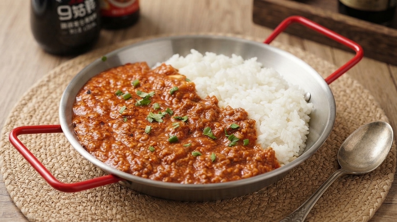 Riso con Maiale Macinato al Curry Cremoso
