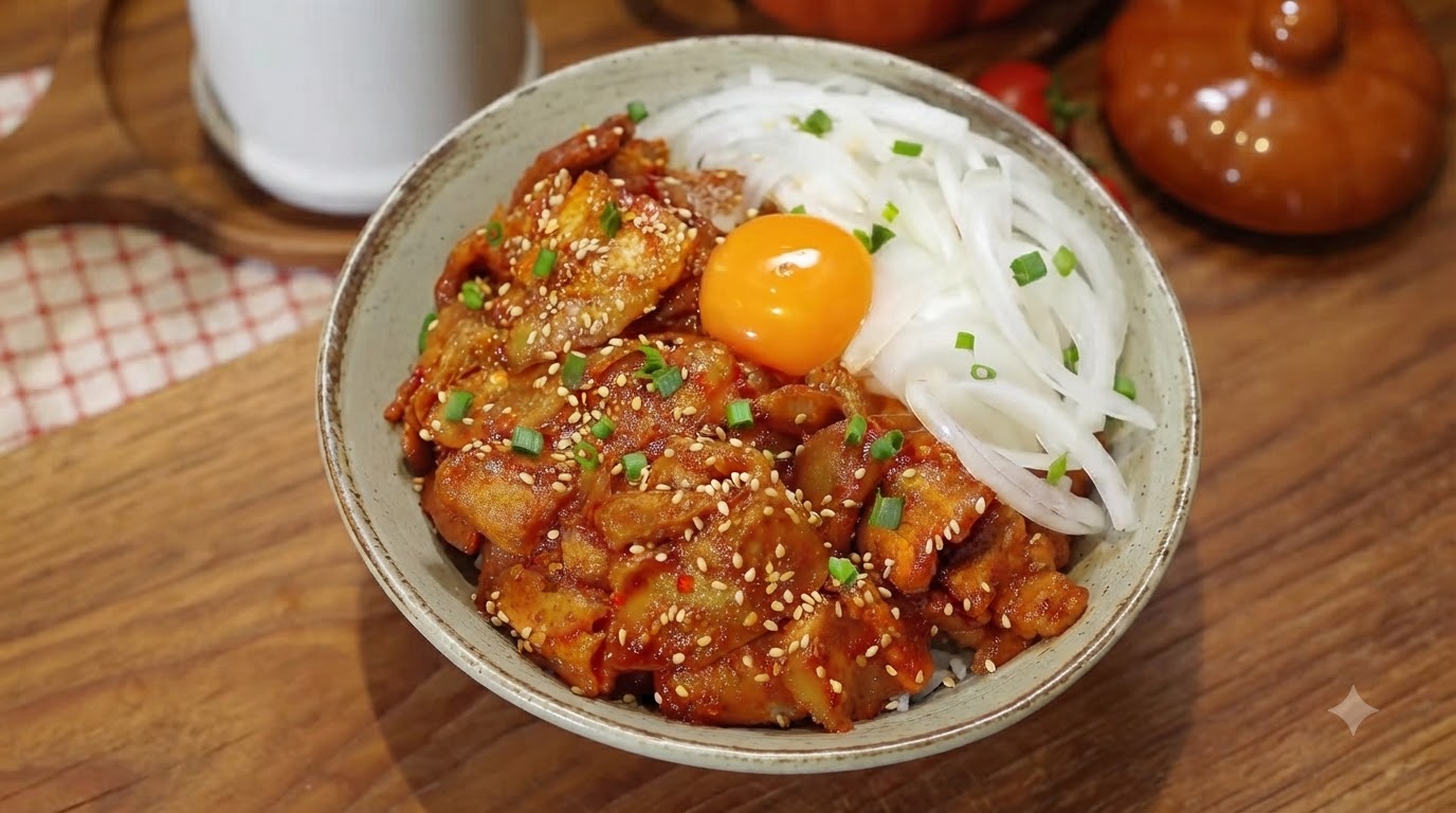 Bowl di Riso con Pancetta di Maiale Piccante (Jeyuk Dupbap)