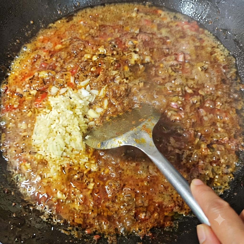 Salsa scura e altri aromi mescolati agli ingredienti nel wok.