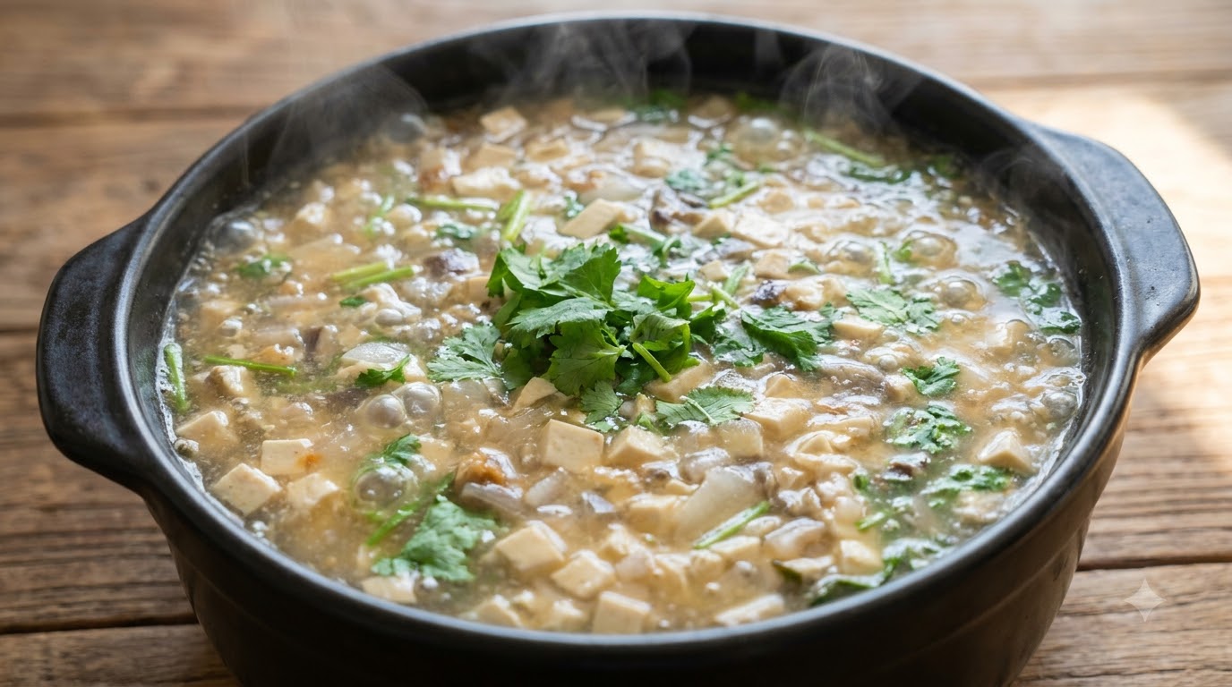 Zuppa casalinga di tofu e funghi orecchioni
