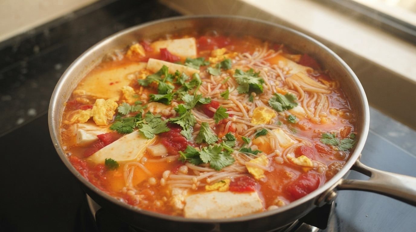Zuppa Veloce di Pomodoro e Tofu