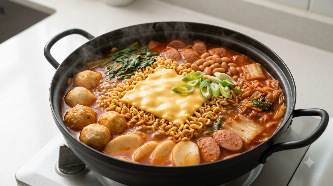 Budae Jjjigae con Shin Ramyun e Formaggio