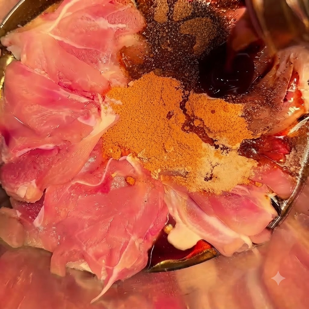 Salsa di ostriche aggiunta al composto di pollo.