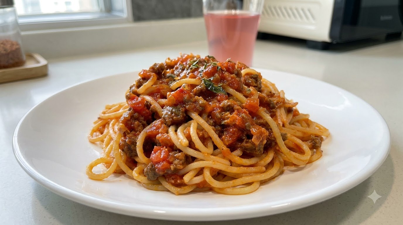 Spaghetti Classici con Manzo e Pomodoro e Formaggio Filante