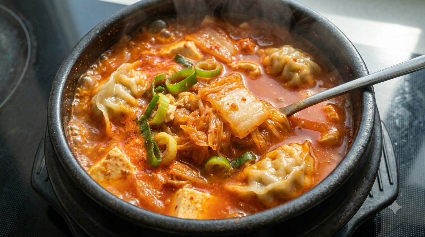 Zuppa Coreana di Kimchi con Tofu e Dumplings
