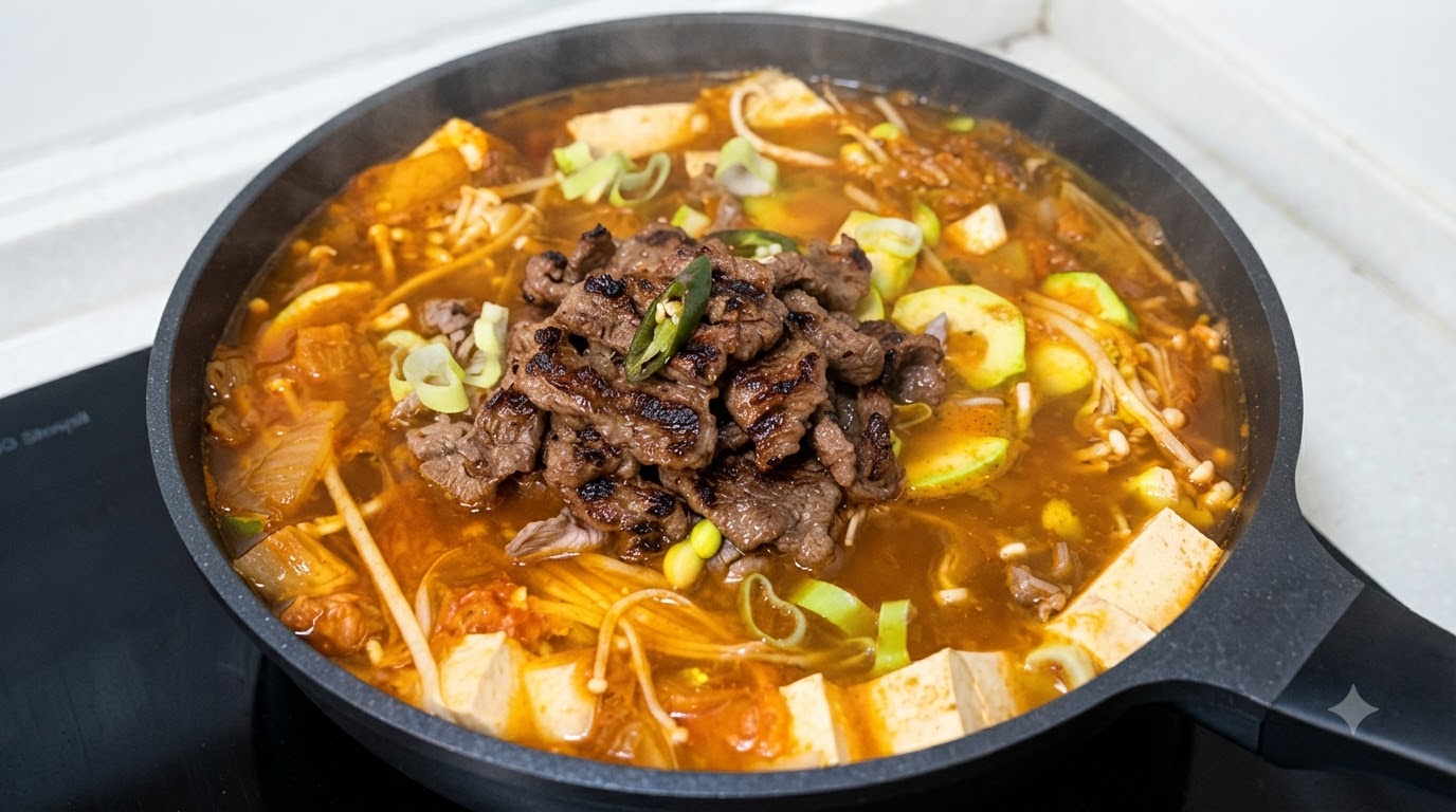 Zuppa piccante di kimchi, manzo e tofu