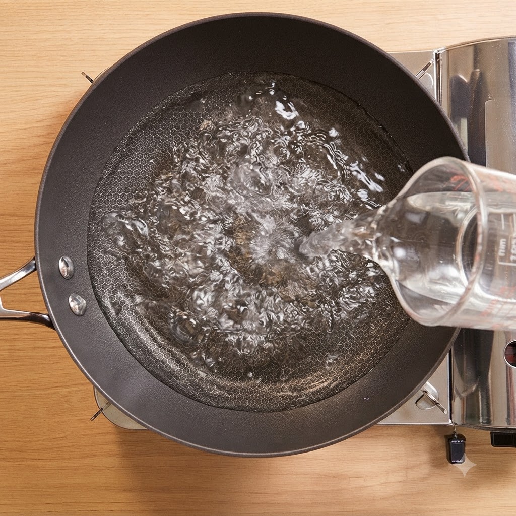 Sale che viene cosparso in una pentola dacqua sul fuoco.
