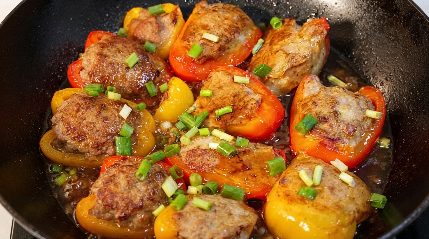 Peperoni Ripieni di Carne in Padella
