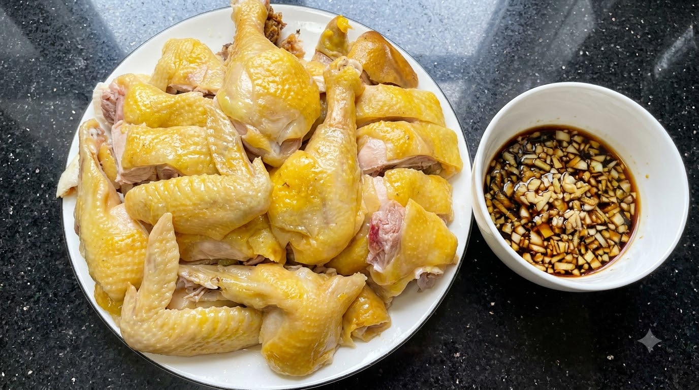 Pollo Bollito di Zhanjiang con Riso e Brodo