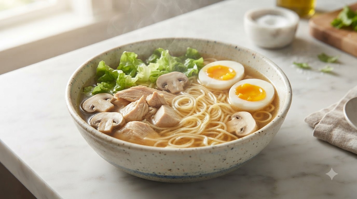 Zuppa di Noodles con Wonton, Pollo e Patate