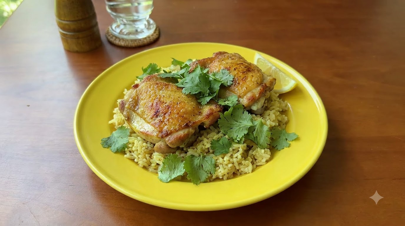 Riso e Pollo alla Curcuma e Latte di Coco in Padella