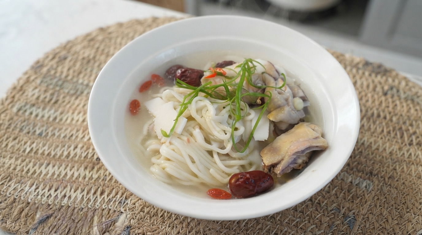 Noodles in Brodo di Pollo al Cocco Fresco
