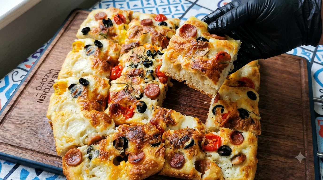 Focaccia con Salsiccia, Formaggio e Aglio